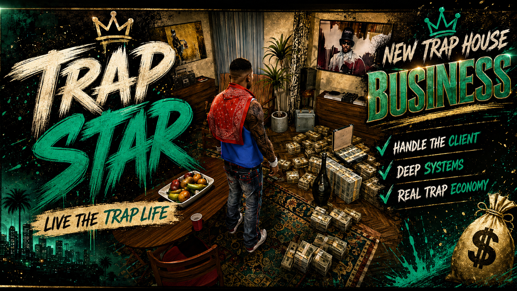 TrapStar v0.7.0 artwork highlighting the new trap house business